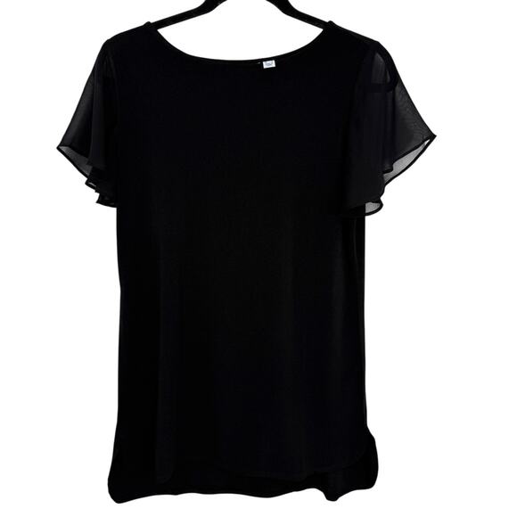 Susan Graver Chiffon Flutter Sleeve Top Size XS Black Slinky Knit Roundneck - Picture 1 of 11